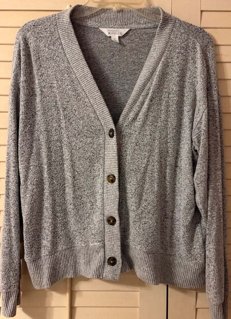 Market & Spruce Women's Gray Marled Knit V-Neck Button-Front Cardigan